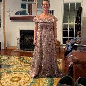 Oleg Cassini Strapless Mauve Floral Sequin Dress